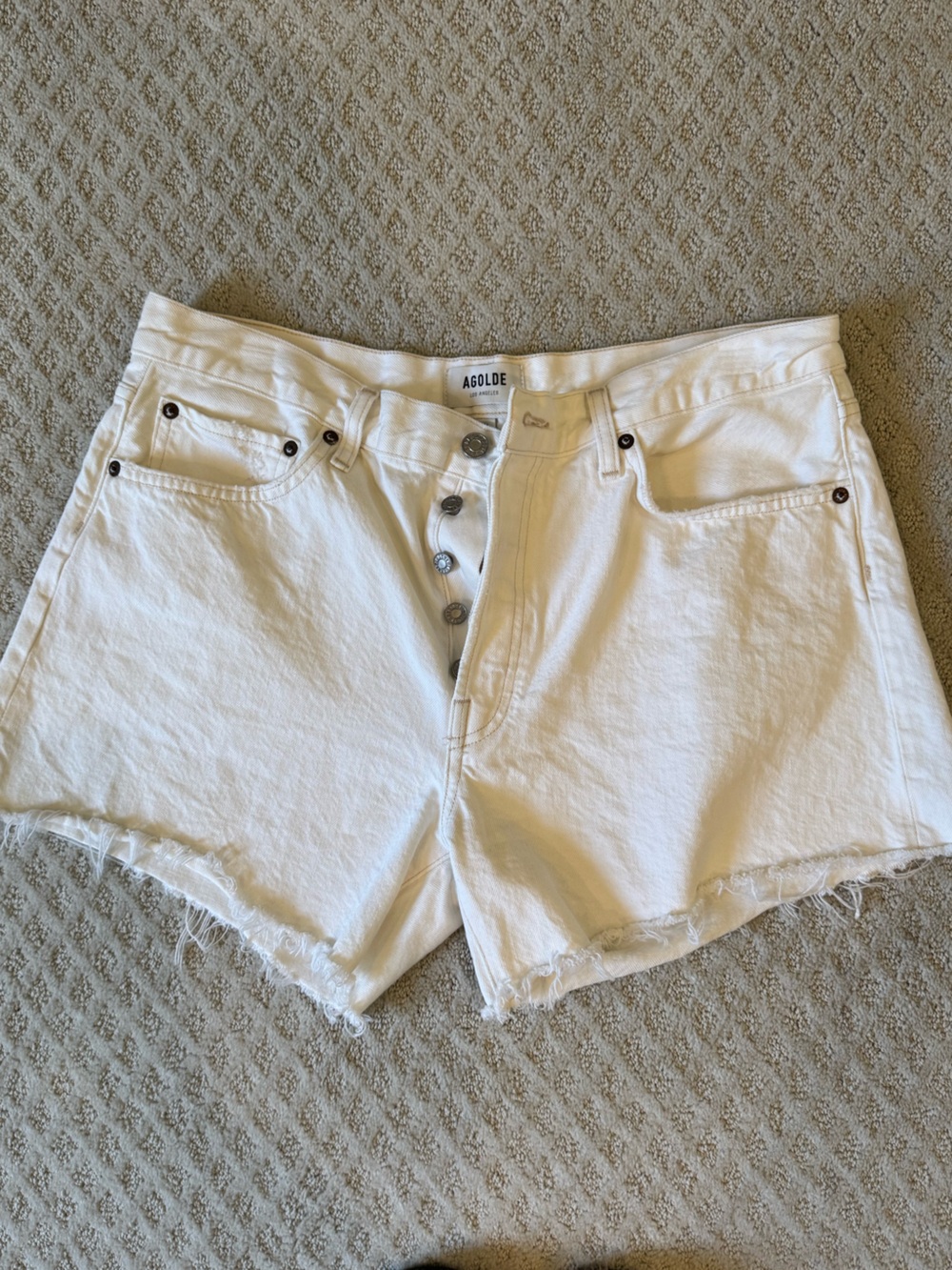 Agolde White Frayed Hem High-Rise Denim Shorts